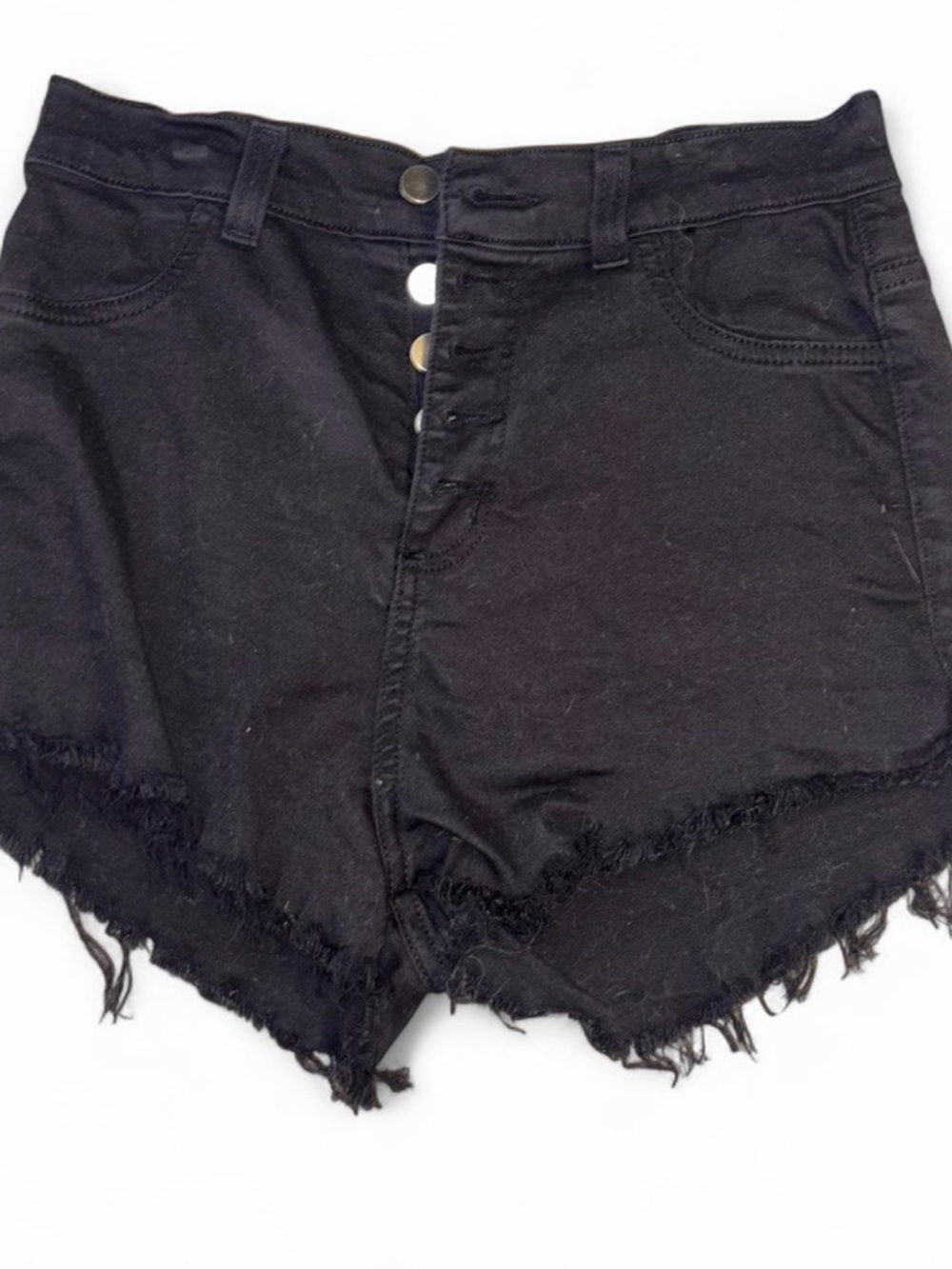 High-Rise Black Frayed Hem Women’s Shorts